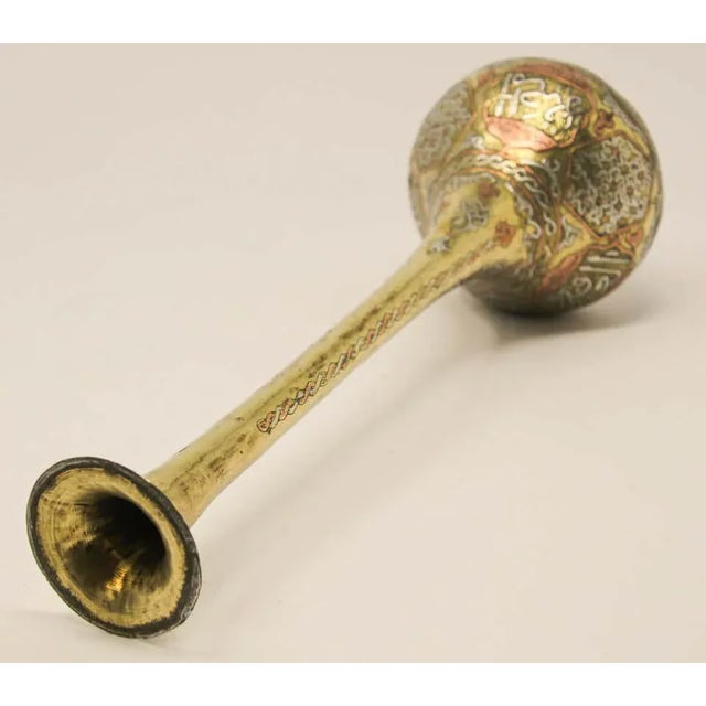 Antique Islamic Persian Revival Brass Vase With Silver & Copper Inlay For Sale - Image 10 of 16