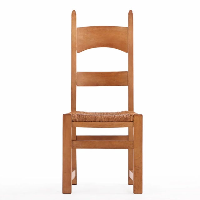 1950s French Oak & Rush Ladder-Back Dining Chairs - Set of Six For Sale - Image 4 of 7