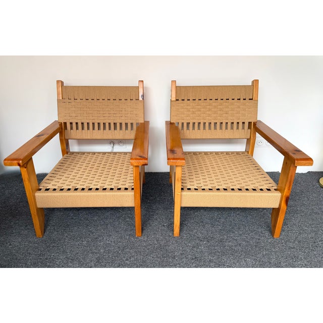 Wood Mid-Century Modern Pair of Wood and Rope Armchairs, Italy, 1970s For Sale - Image 7 of 13