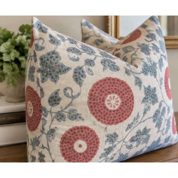 Mid-Century Modern Lee Jofa Eldora Sky/Brick Designer Pillows – A 22" Pair For Sale - Image 3 of 5