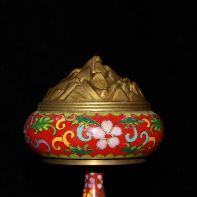 Late 19th Century Late 19th Century Cloisonné Enamel Censer With Mountain Lid, 990g For Sale - Image 5 of 9