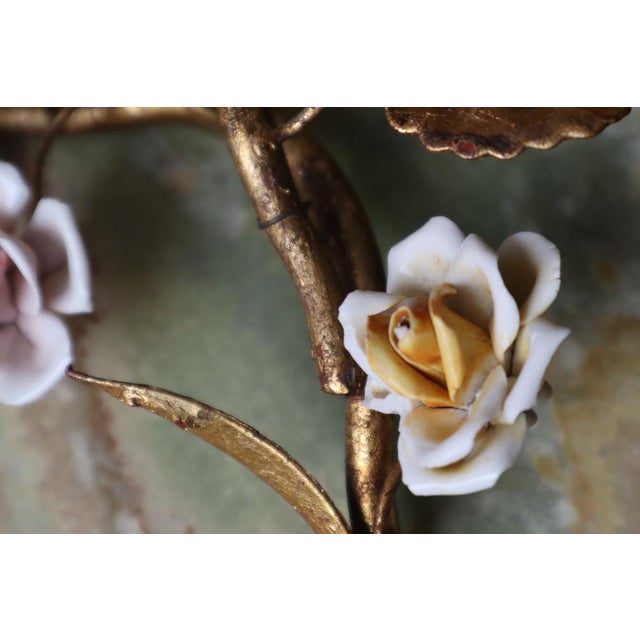 1950s Hollywood Regency Gilded Wall Lamp with Porcelain Roses, 1960s, Set of 2 For Sale - Image 5 of 14