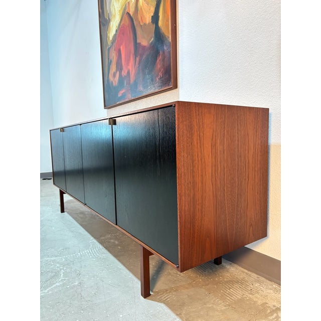 Wood Mid 20th Century Florence Knoll Walnut Credenza W/ Ebonized Doors For Sale - Image 7 of 13