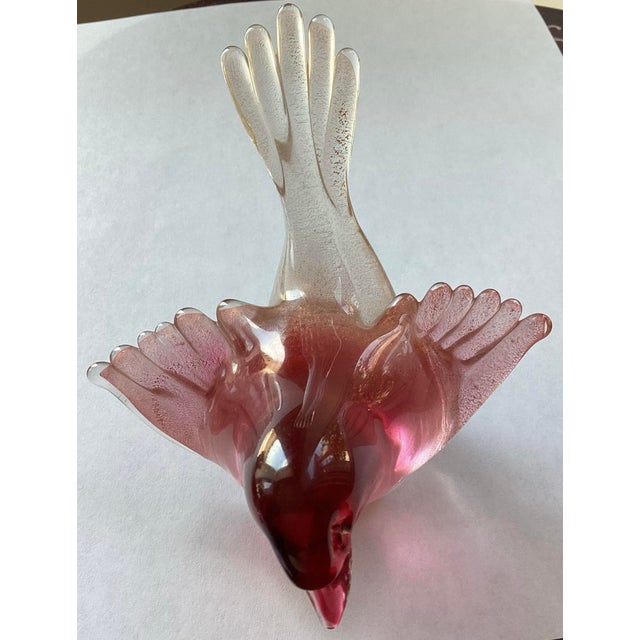 1950s Murano Red With Gold Flakes Bird Attraction to Barbini For Sale - Image 5 of 12