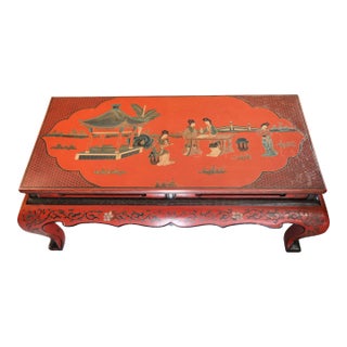 Vintage Far Eastern Furnishings Chinese Red Lacquer Court-Ladies Low Table Bench For Sale