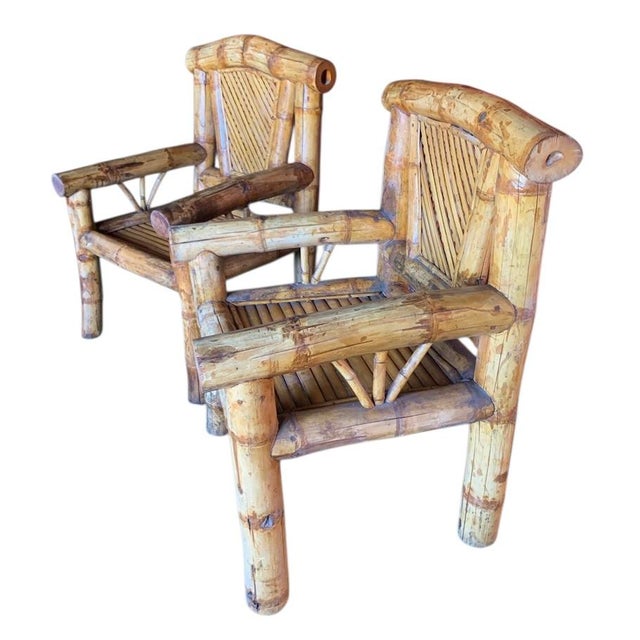 1980s Circa 1980s Large Bamboo Pagoda Armchairs in the Style of Budji Layug, a Pair For Sale - Image 5 of 5