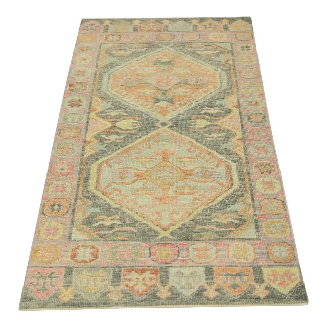 Early 21st Century Colorful Handwoven Turkish Oushak Rug 2'11" X 6'5" For Sale