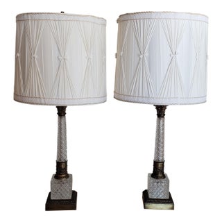 Mid 20th Century Westwood Hollywood Regency Glass and Brass Column Lamps For Sale