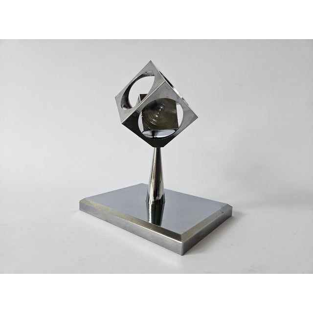 Midcentury Chrome Paperweight, Model, Turners Cube, Desk Sculpture, 1970s, in Very Good conditions. Designed 1970 to 1979