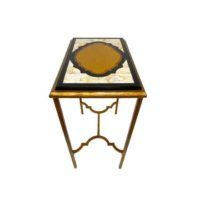 Metal Vintage Regency Style Gold Accent Table With Solid Marble and Granite Marquetry Top For Sale - Image 7 of 13