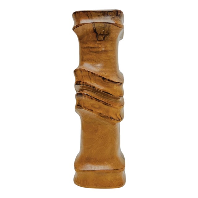 Mid-Century Hand-Crafted Sculpted Olive Wood Vase, 1970s For Sale
