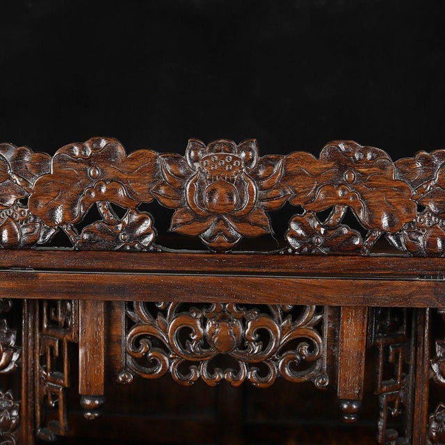 Huali Rosewood Carved Shrine Cabinet With Lotus Motif For Sale - Image 9 of 9