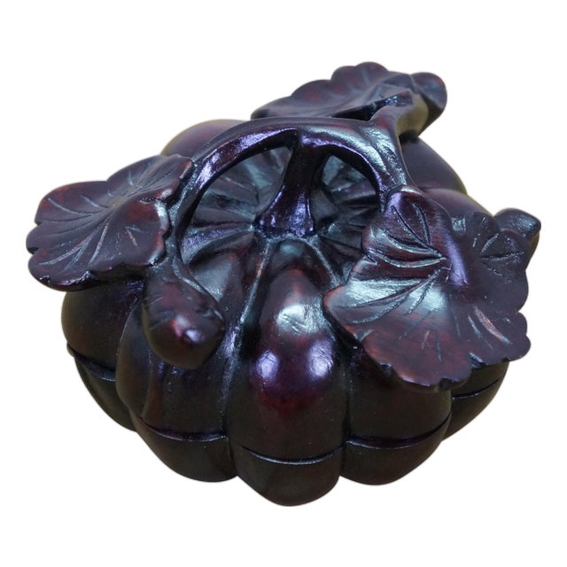 Mid 20th Century Chinese Agarwood Carved Covered Pumpkin Trinket Vanity Ring Box Dish For Sale