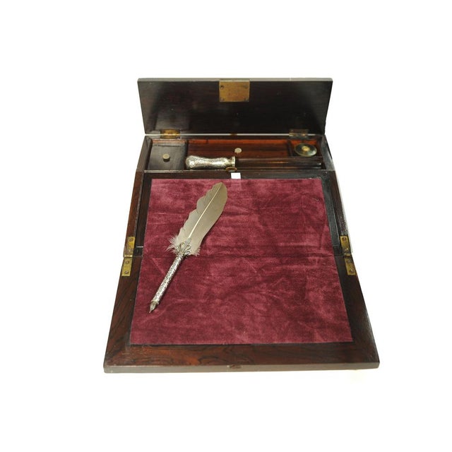 19th Century Rosewood Writing Slope with Inlay, Set of 5 For Sale - Image 12 of 13