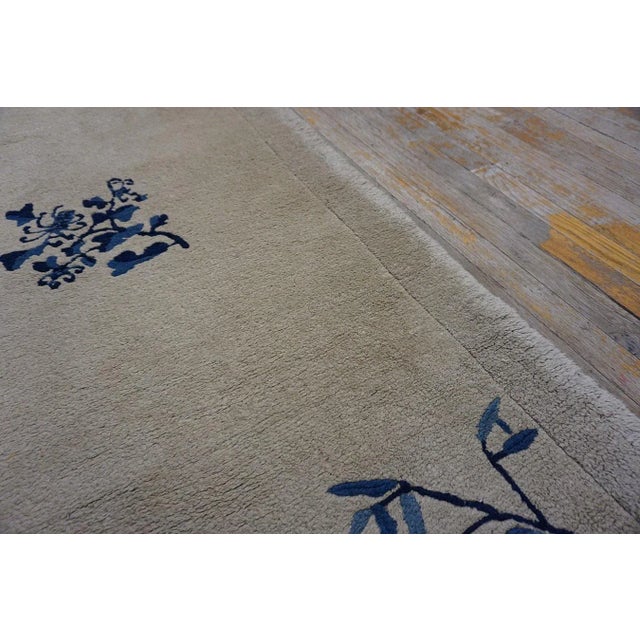 1920s 1920s Rectangle Ivory Floral Antique Chinese Peking Small Size Knotted Wool Rug For Sale - Image 5 of 7