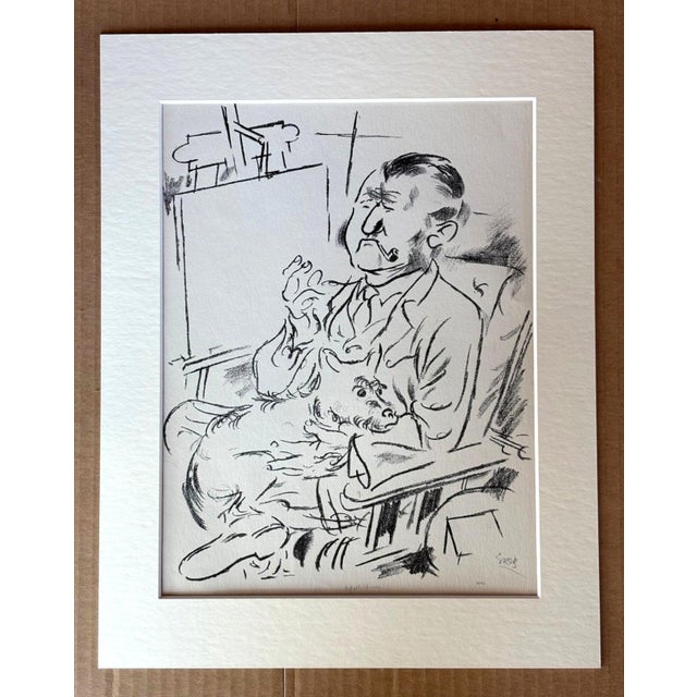 American Vintage 1939 Print in 11x14 Mat, Ready to Frame: "Self-Portrait" by George Grosz For Sale - Image 3 of 3