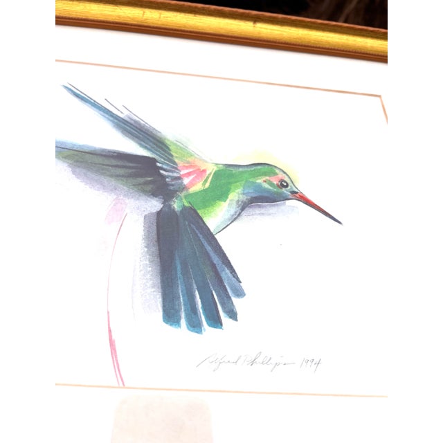 Blue 1990s Original Framed Watercolors of Hummingbirds Signed, a Pair For Sale - Image 8 of 12