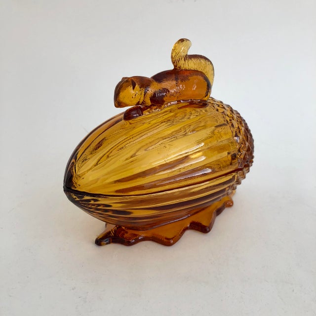 Amber Glass Acorn & Squirrel Candy Dish Chairish