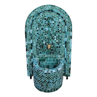 Emerald Teal Arched Moroccan Mosaic Tile Fountain For Sale