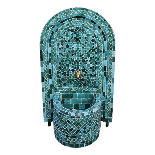 Emerald Teal Arched Moroccan Mosaic Tile Fountain For Sale