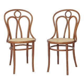 Stained Beech Bentwood Angel Chairs with Vienna Cane Seats, 1940s, Set of 2 For Sale