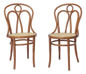 Stained Beech Bentwood Angel Chairs with Vienna Cane Seats, 1940s, Set of 2