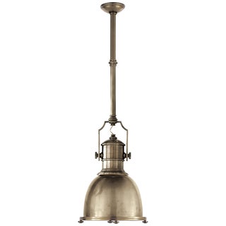 Chapman & Myers for Visual Comfort Signature Country Industrial Small Pendant in Antique Nickel with Antique Nickel Shade For Sale