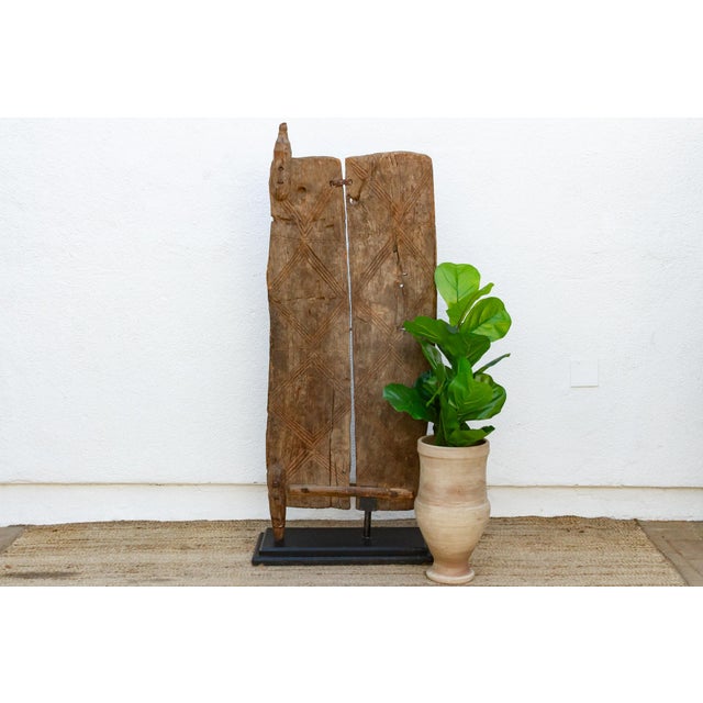 Brown Antique Farmhouse African Two Plank Carved Door For Sale - Image 8 of 8
