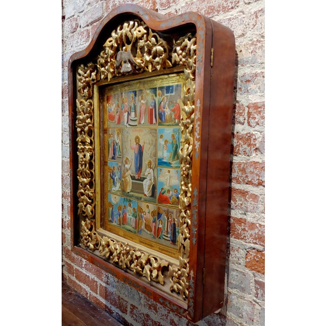 18th Century Russian Icon in Mahogany Shadow Box For Sale - Image 10 of 12