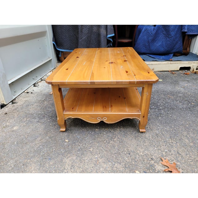 Wood Ethan Allen Country Style Coffee Table With 3 Wicker Baskets For Sale - Image 7 of 11