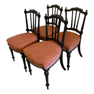 Antique Victorian Ebonised & Gilt Dining Chairs, 1880, Set of 4 For Sale