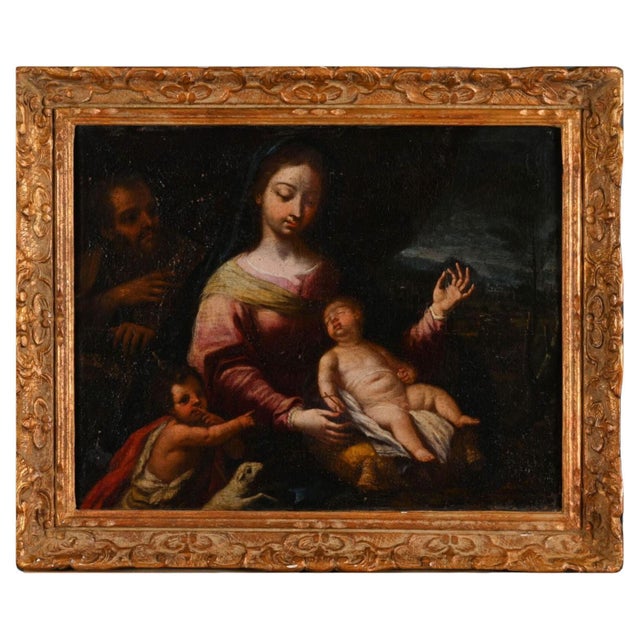 Italian School Artist, Holy Family with St. John the Baptist, 17th Century, Oil on Canvas, Framed For Sale - Image 6 of 6