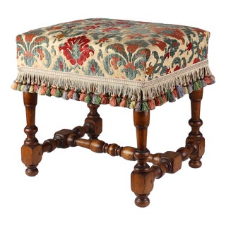 Antique Wood and Fabric Ottoman, France, 1890s For Sale