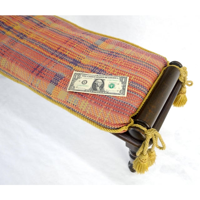 Fine Turned Solid Mahogany Base Tassels Decorated Upholstery 48" Long Bench MINT For Sale - Image 16 of 16