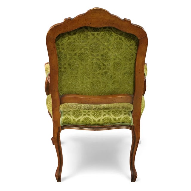Louis XV French Provincial Kelly Green Velvet Arm Chair.