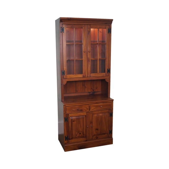 Ethan Allen Pine 2 Piece China Cabinet | Chairish