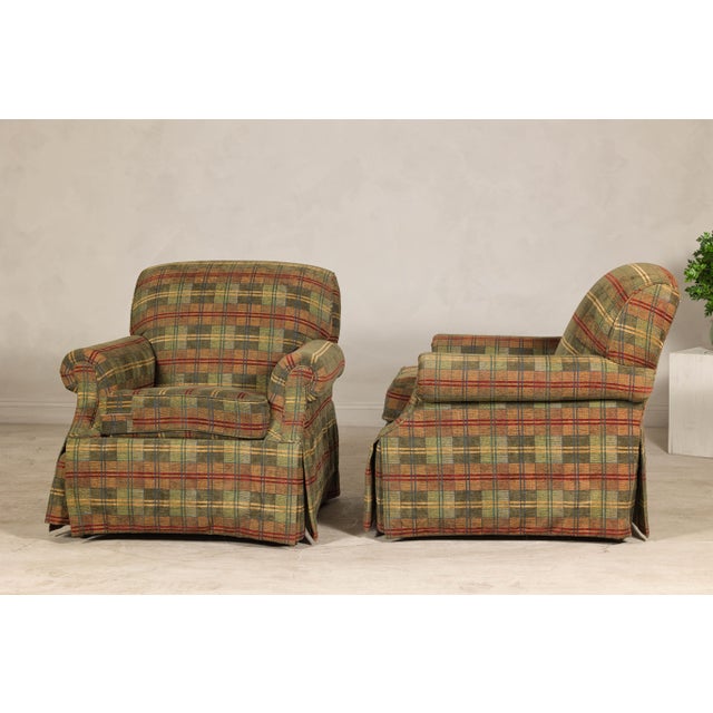 Pair of Kravet Plaid Upholstered Club Chairs with Skirted Base for Cozy Seating For Sale - Image 11 of 12