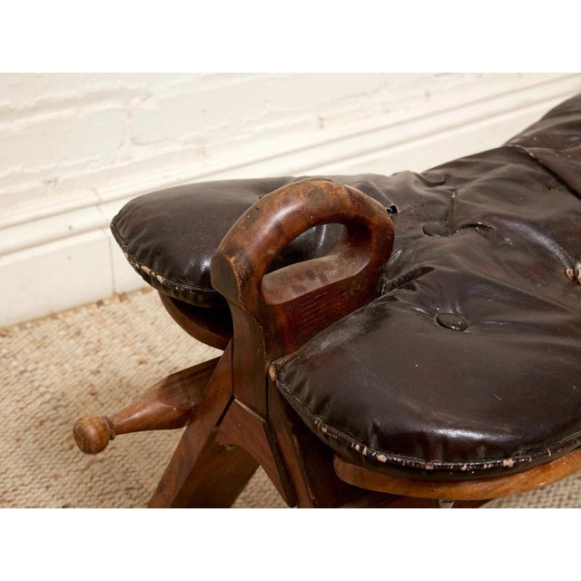 Wood Vintage Leather Saddle Stool With Tufted Seat and Sculptural Wood Frame as Found For Sale - Image 7 of 12