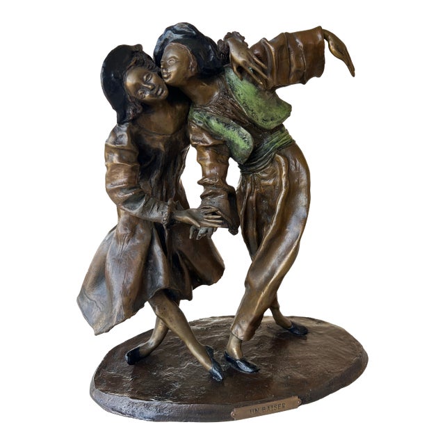 Vintage French Lost Wax Bronze Sculpture of a couple. Titled “A Kiss” (Un Baiser). For Sale