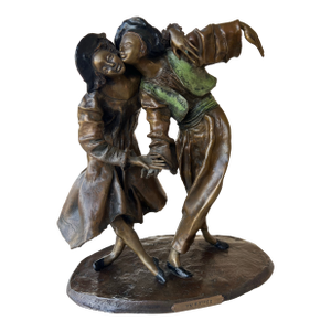 Vintage French Lost Wax Bronze Sculpture of a couple. Titled “A Kiss” (Un Baiser).