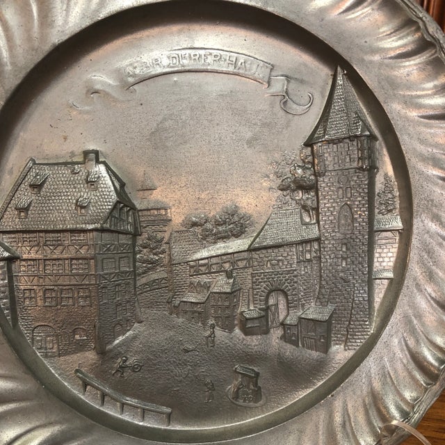 Finely Made Vintage Pewter Plate, Embossed Depicting The Home Of German Artist And Polymath, Albrecht Durer. 3-D Image Of...