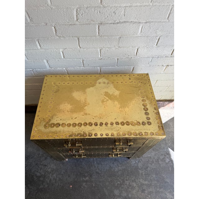 1970's Sarreid LTD Brass Clad Chest of Drawers Nightstand For Sale In Madison - Image 6 of 13