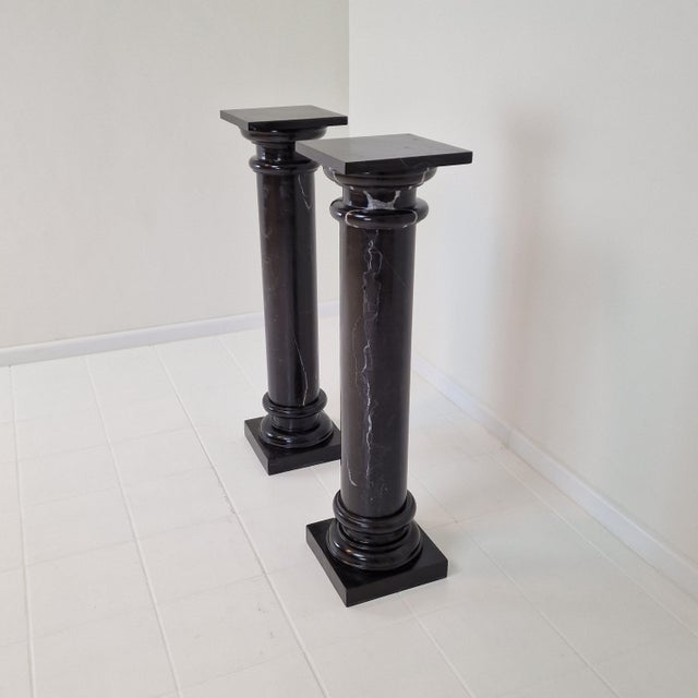 Stone Black Pedestals in Belgian Hardstone, Set of 2 For Sale - Image 7 of 18