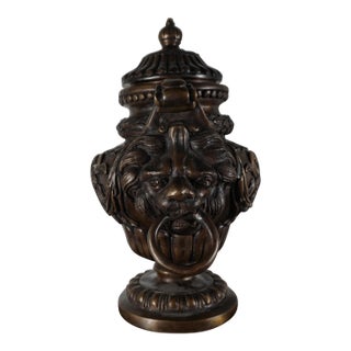 Grand Neoclassical Lion Head Urn With Ring Handles For Sale