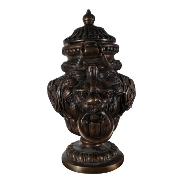 Grand Neoclassical Lion Head Urn With Ring Handles For Sale
