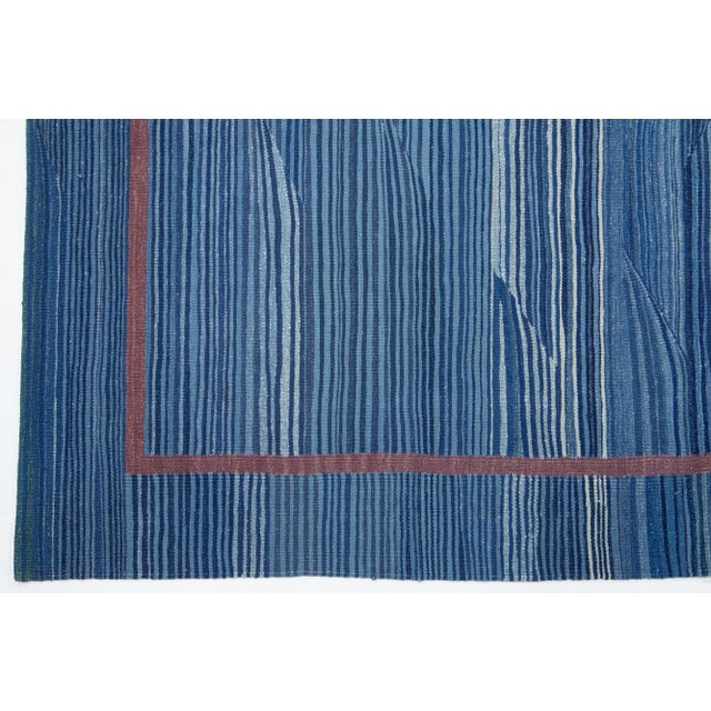 2020s Modern Kilim Handmade Blue Geometric Wool Rug For Sale - Image 4 of 7