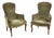 Set of Antique Walnut Armchairs with Green Velvet Seat For Sale