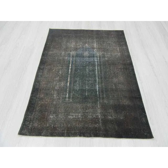 Turkish Vintage Dark Grey Overdyed Turkish Rug - 3′9″ × 5′3″ For Sale - Image 3 of 6