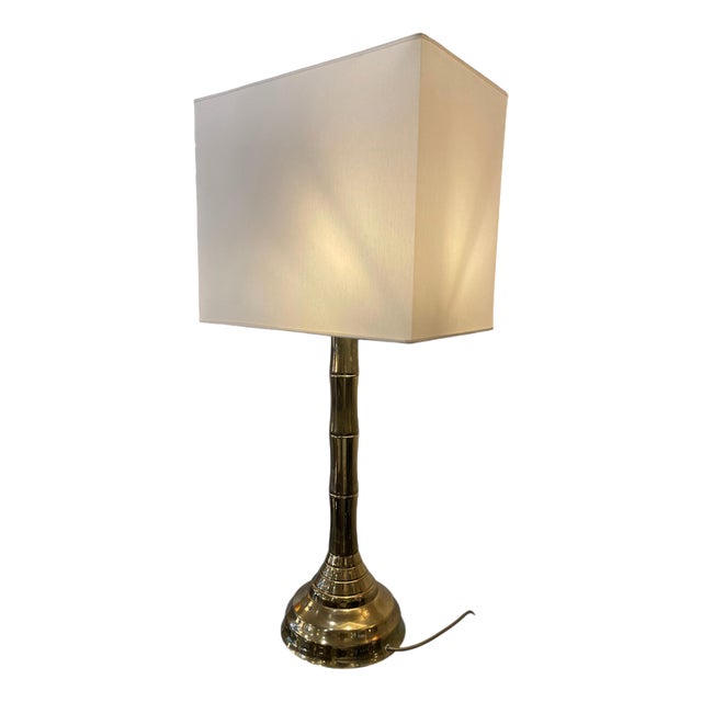 Brass Table Lamp with a Faux Bamboo Stem, 1970s For Sale