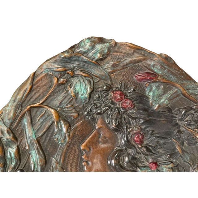 Metal Signed A. Mucha Art Nouveau Floral Relief Wall Plaque, Early 20th Century. For Sale - Image 7 of 13